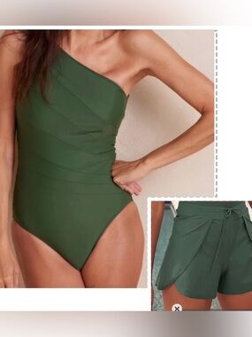 SUMMERSALT matching Green One-Shoulder Swimsuit (Size 8)and shorts(small)
